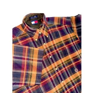 Tommy Hilfiger Plaid Shirt Men's Large‎ Button Up Short Sleeve Cotton Casual